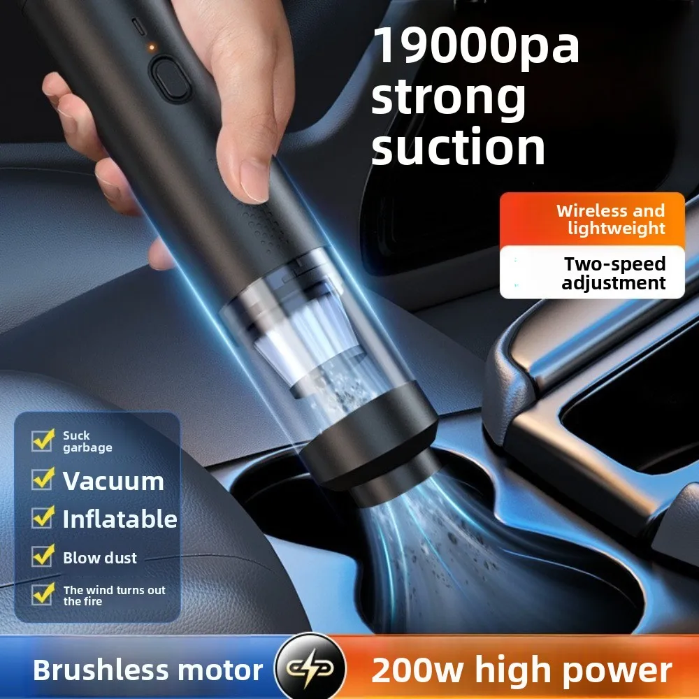19000Pa Suction Cordless Car Vacuum Cleaner Strong Suction Rechargeable Handheld Blower Multifunctional 2000mAh