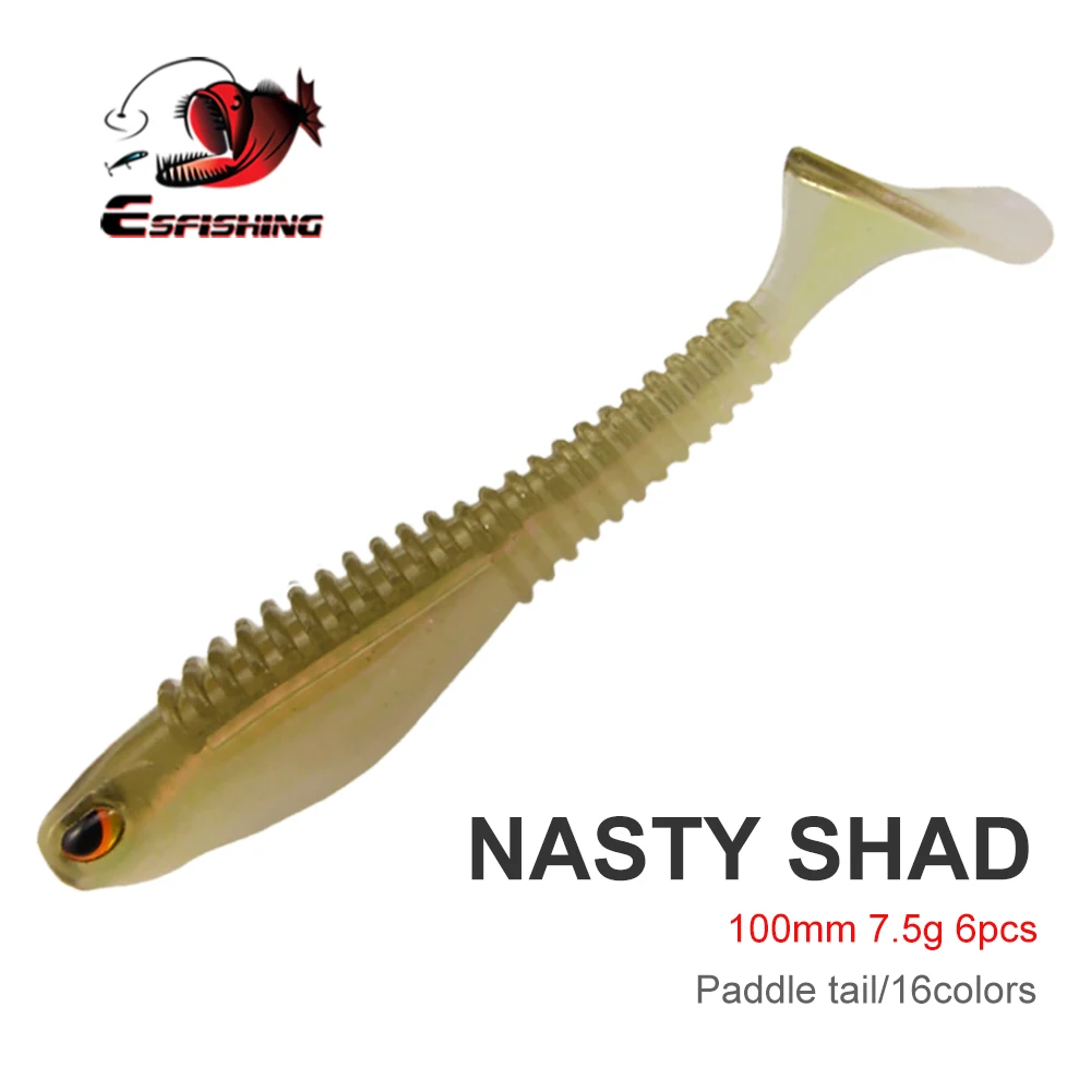 ESFISHING Nasty Shad 100mm Binoic Eyes Bass Fishing Swimbait Hot Sale Pesca Artificial Silicone Soft Fishing Tackle Lure Bait