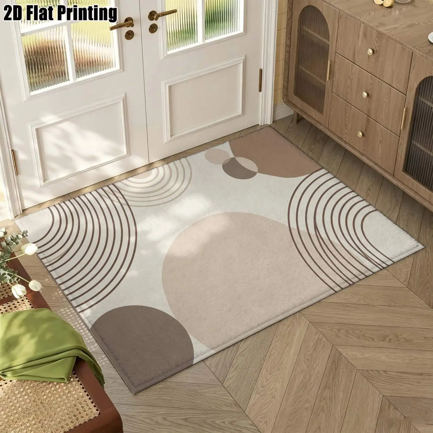 1Pc 2D Printed Milk Tea Geometric Arc Nordic/Instagram Style Carpet, Machine Washable, Multi-Size, Home Decor for Multiple Settings