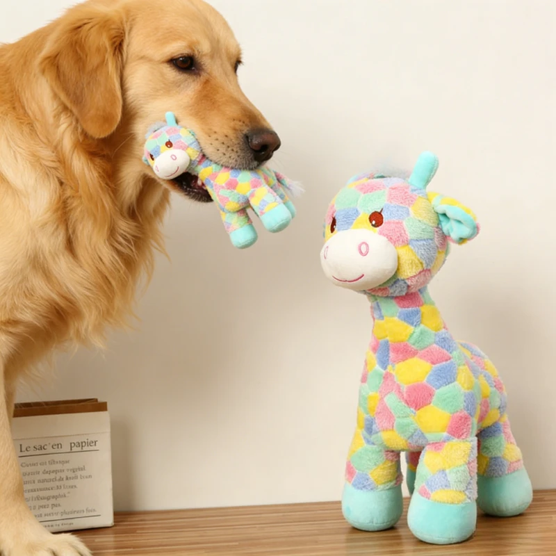 Colorful Cartoon Deer Design Pet Grinding Teeth Plush Toy, D