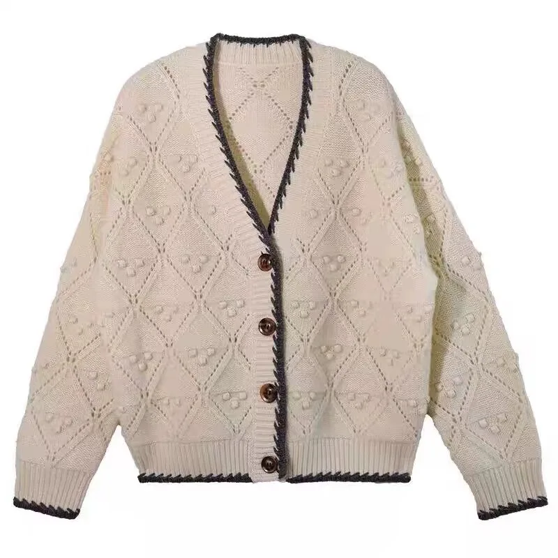 Cárdigan de punto de Cachemira para mujer, suéter holgado con cuello en V, elegante, jacquard, 100%, Otoño e Invierno