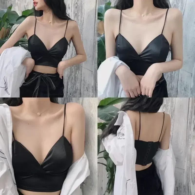 

Deep V Neck Sexy Lingerie Women Comfortable Soft Nylon Bras Sports Breathable Lady Vest Chest Wrapped Undercover Bra Fashionable