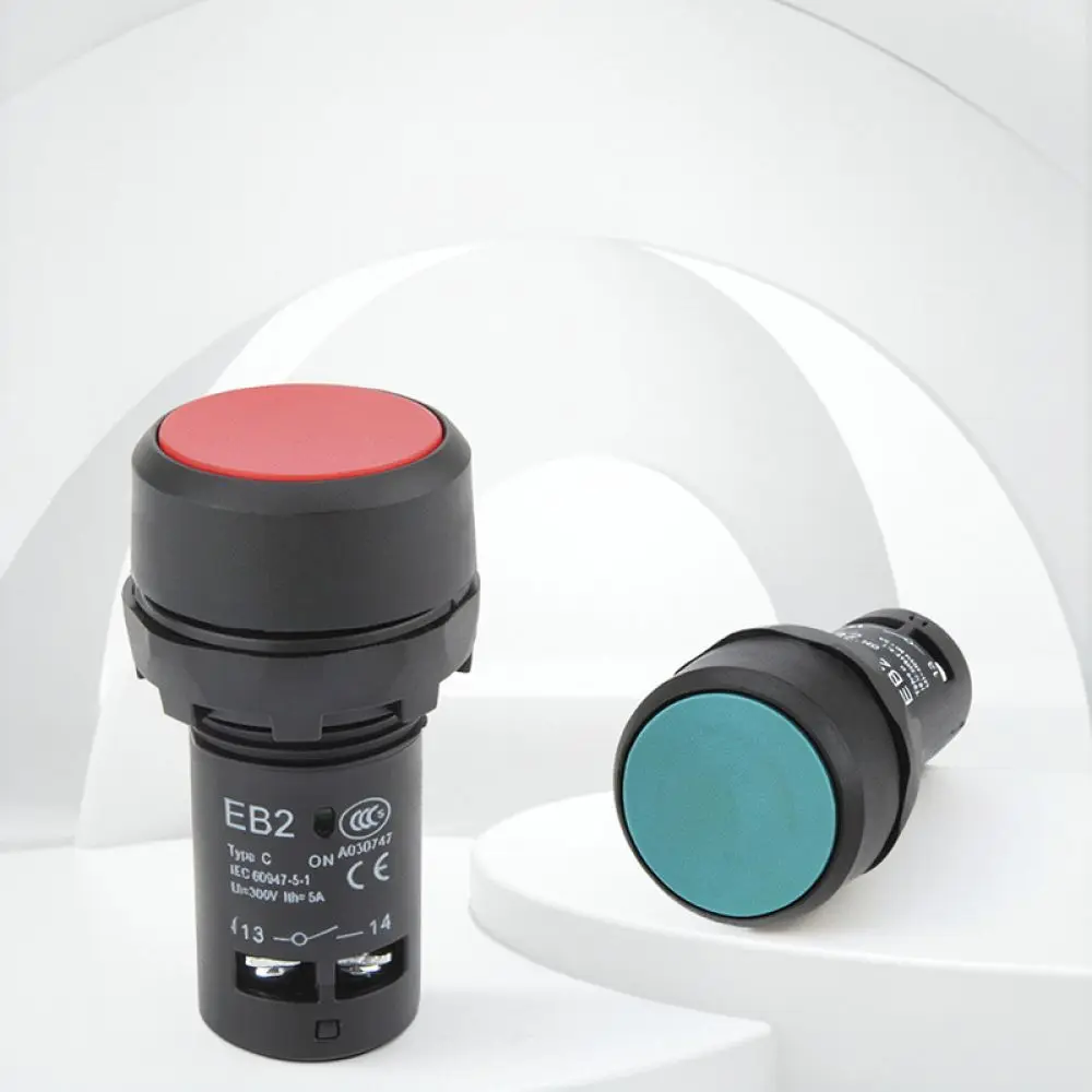 EB2F 22mm Momentary Push Button Switch Self Reset Flat Head Illuminated Electrical Control Device With LED Light