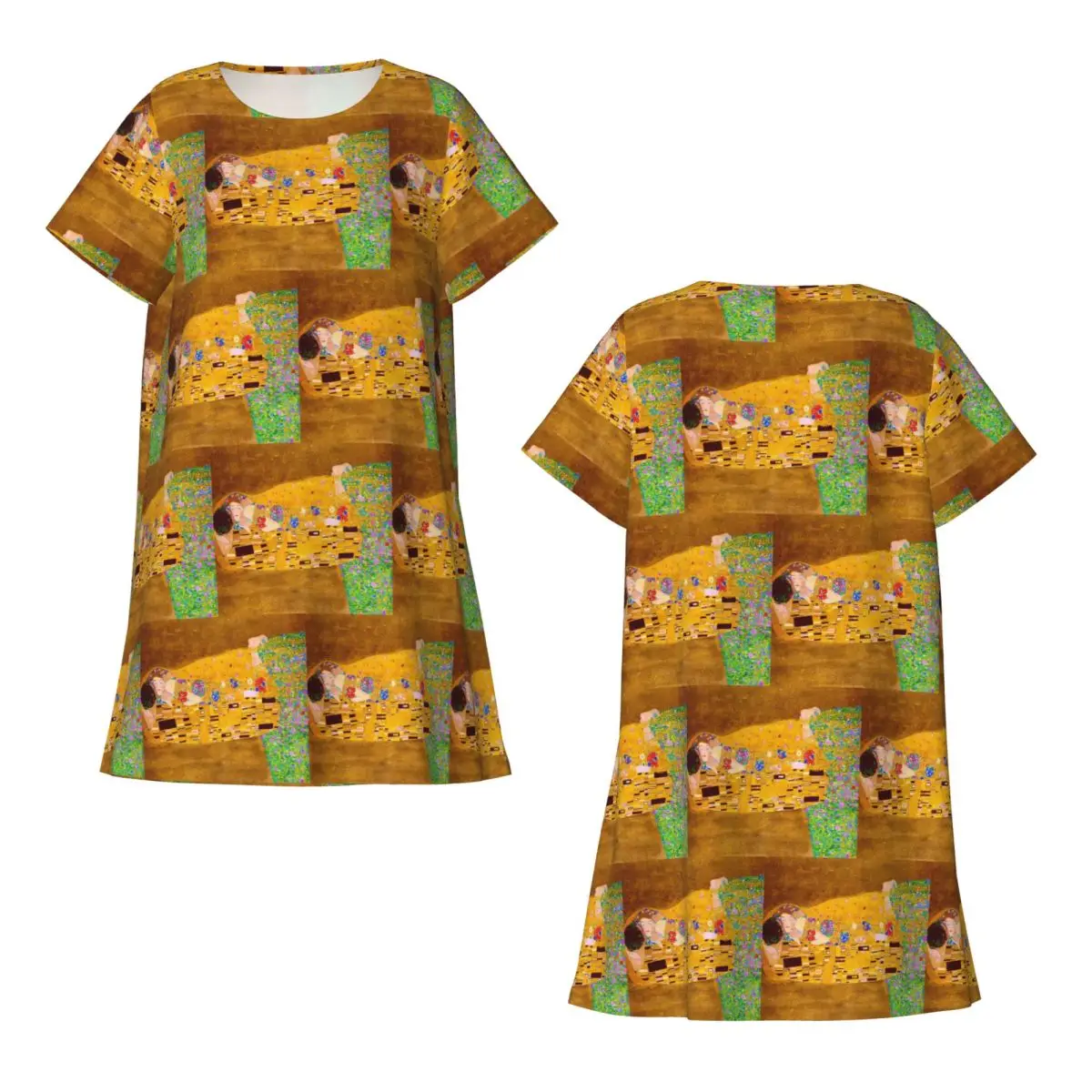 Gustav Klimt The Kiss Abstract Freyas Art Short Sleeves Nightdress For Sleeping Women Short Sleeve Nightgowns Loose Pajama Dress