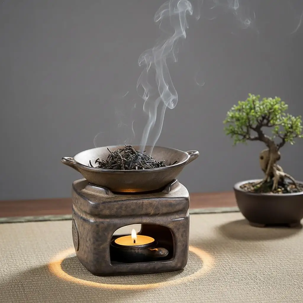 Aromatherapy Aroma Burner 3 In 1 Coarse Pottery Tea Warmer Candle Heating Reed Diffuser Essential Oil Incense Burner