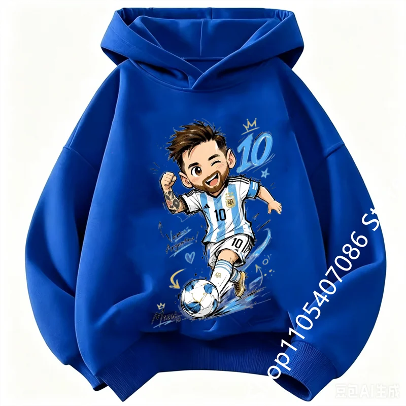 Messi Children's Hooded Sweatshirt Boys' Sport Shirt Casual Jacket Football Star Cartoon Print Autumn/Winter Long-Sleeve Coat