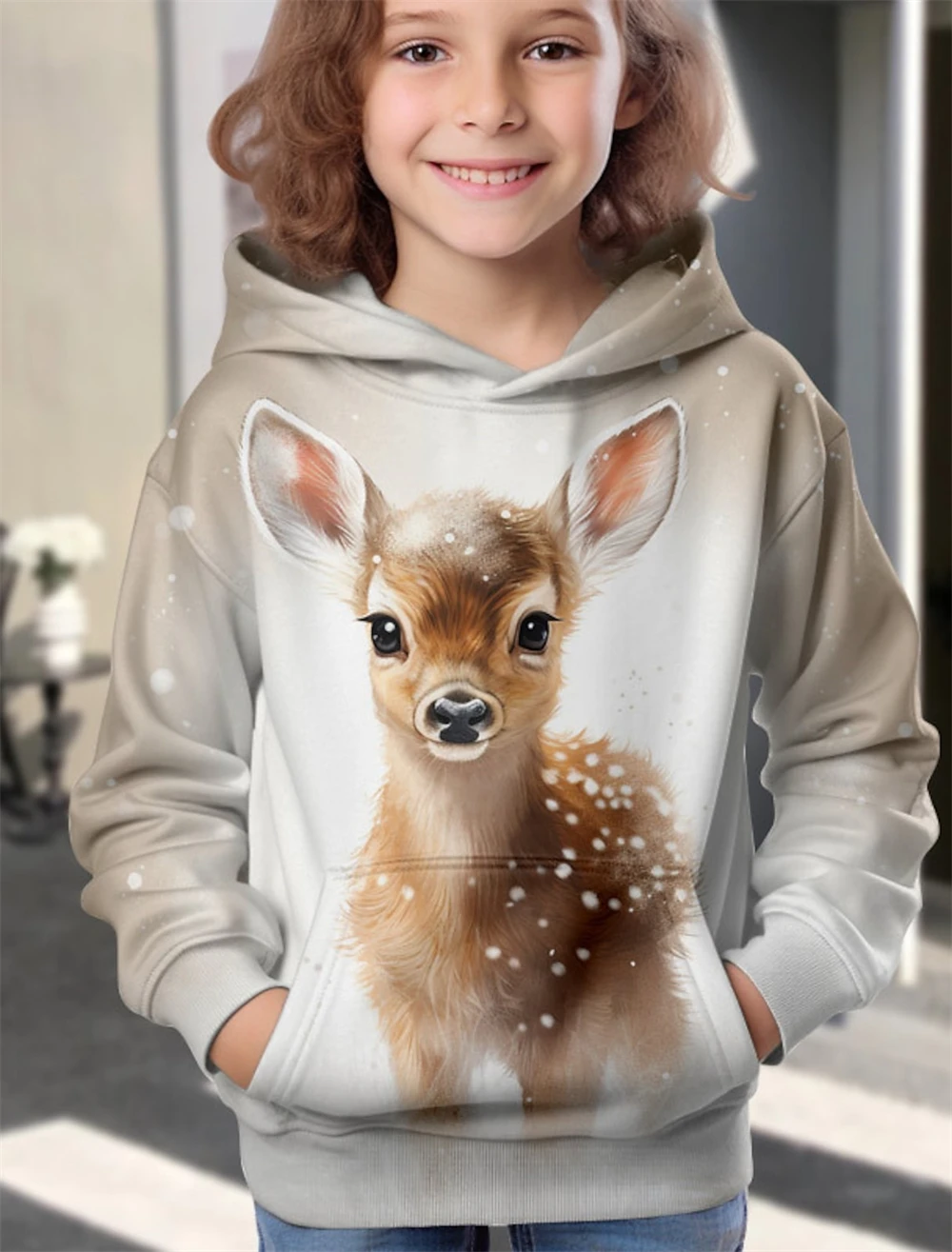 kawaii Hoodie Animal Deer 3D Print Streetwear Boys Girls Sweatshirt Oversized Unisex Hoodies Kids Hooded Pullovers Tops Clothing