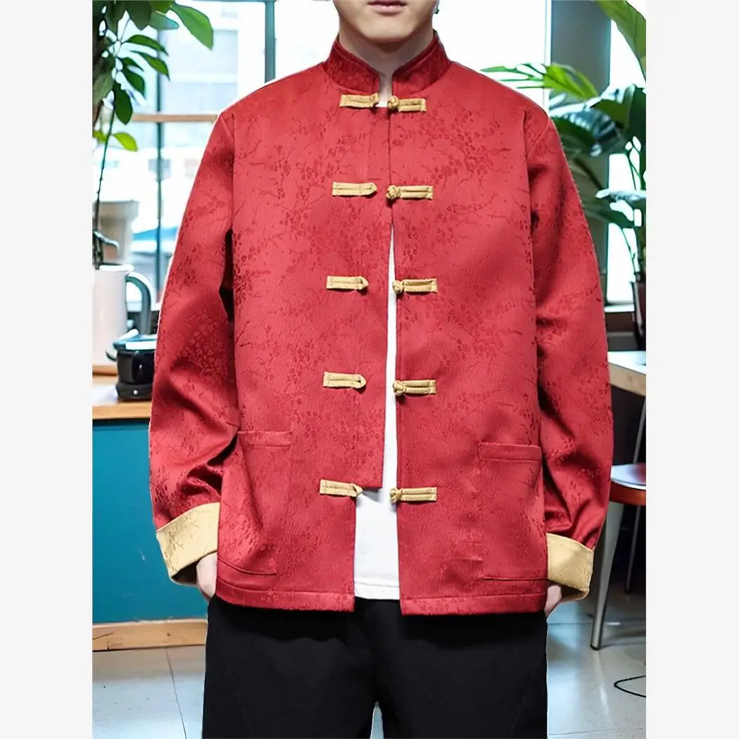 

New Chinese Sle Long Sve Loose Fit Jaet with Embroidery And Button Detail for Men Spring Autumn Seasonal Wear