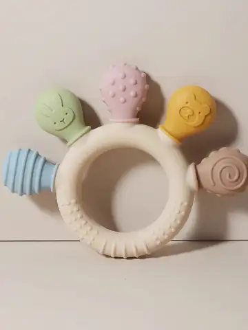 New hand multicolor Silicone Baby Ring Teether Anxiety Teething Toys 0-12 Months Chew Beads Sensory Gum Relief Soother Baby