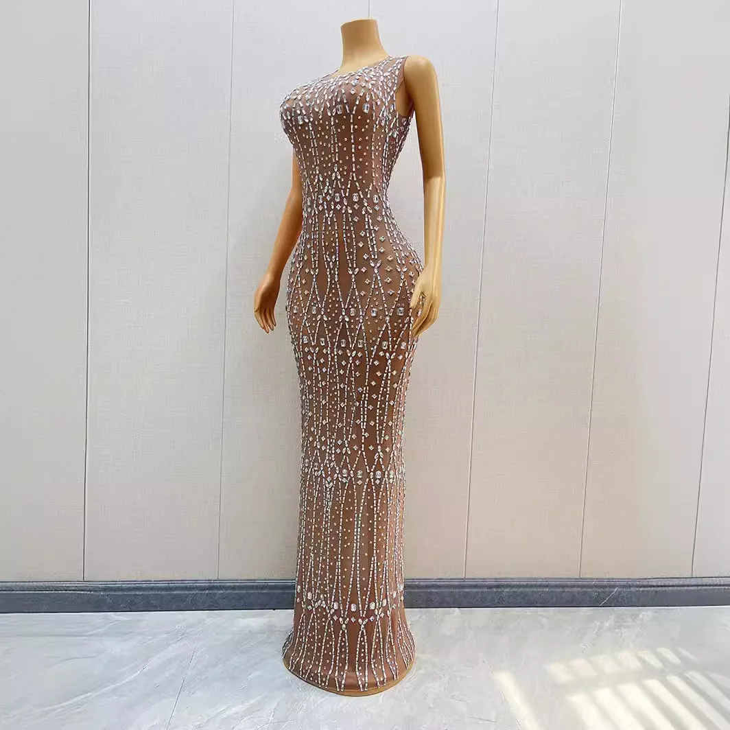 ハイエンドライト高級ニッチノースリーブロングイブニングドレスインターネットセレブ気質胸ラップヒップ宴会プロムドレス