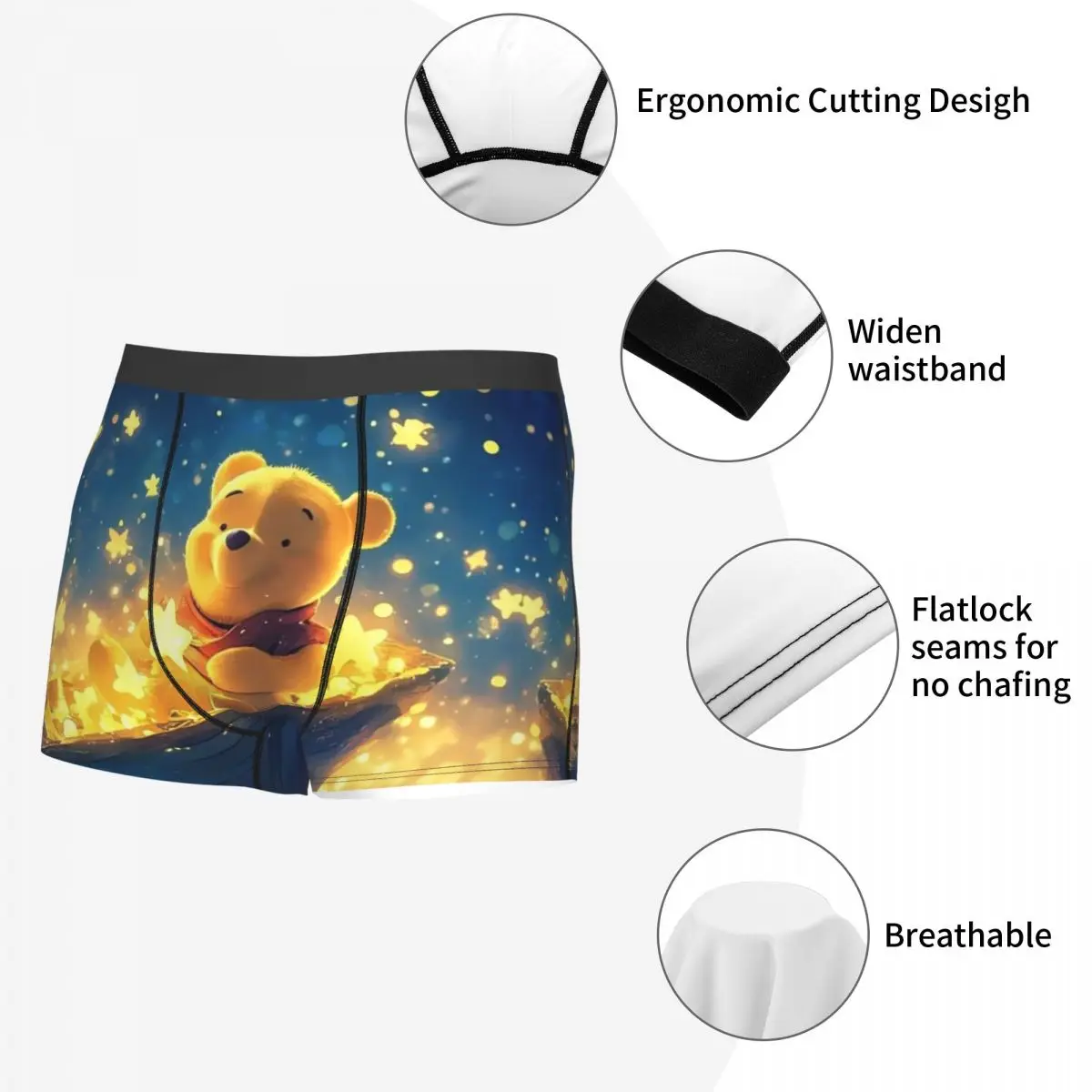 Ropa interior personalizada con estampado clásico de Winnie Pooh, calzoncillos tipo bóxer con estampado de oso amarillo para hombre, calzoncillos suaves