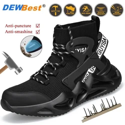 Mens Breathable Lightweight Anti-smash Work Shoes Protective Shoes Safety Anti Puncture Steel Toe High Top Wearable Work Shoes