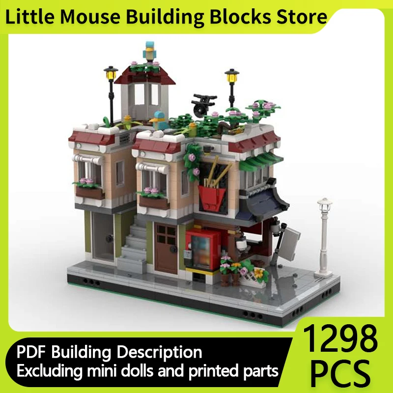 

Street View Model MOC Building Bricks Noodle Shop, House And Garden Modular Technology Gifts Holiday Assemble Children Toys Suit