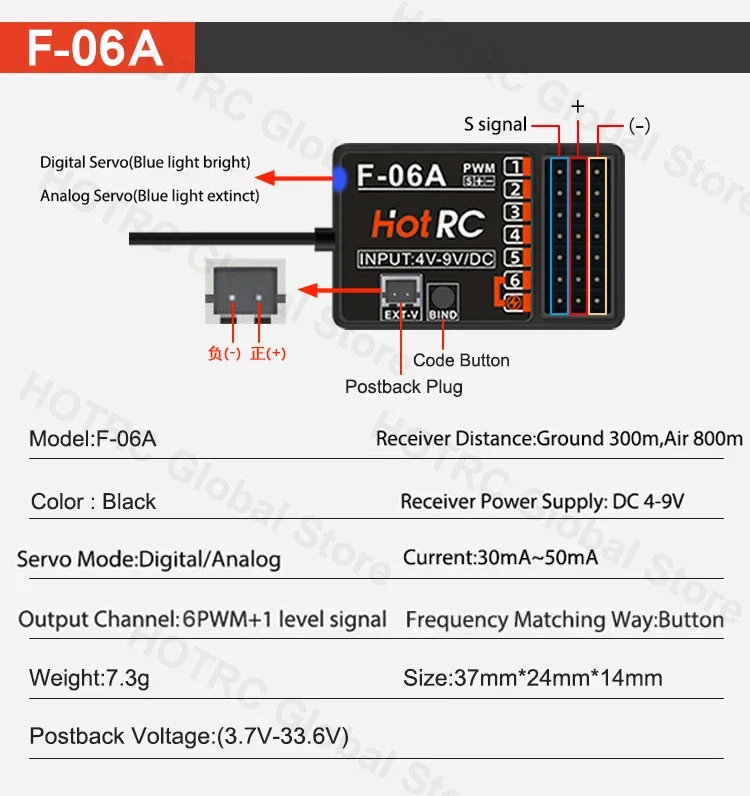 HOTRC 6CH 2.4Ghz F-06A F-06AT ジャイロレシーバー 6チャンネル 送信機無線システム リモートコントロール RCカー ボート タンク モデル玩具用