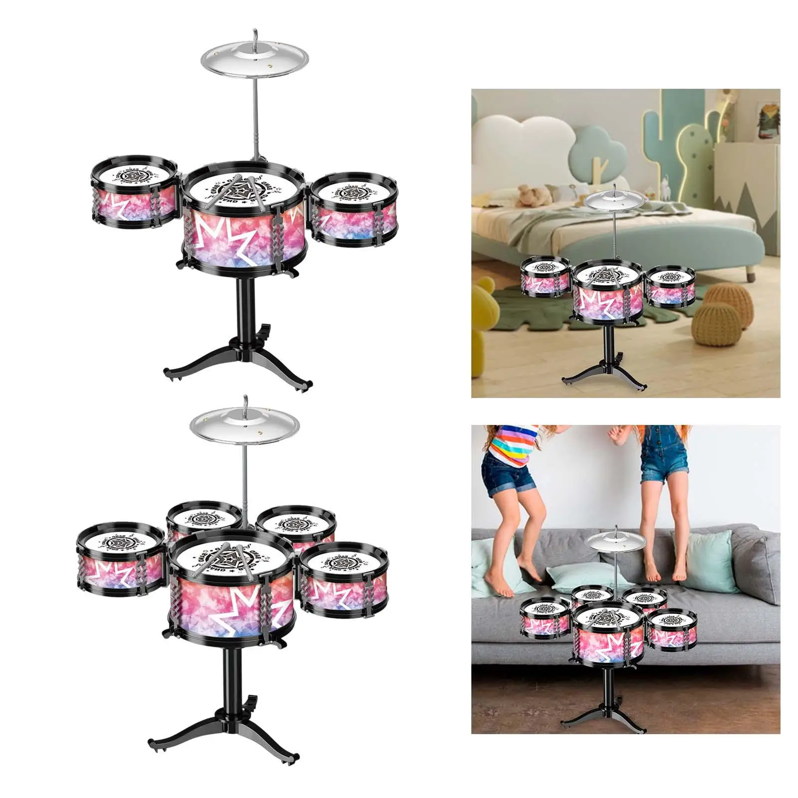 Jazz Drum Set para Crianças, Iluminação Musical, Aprendizagem Precoce, Kits de Música, Brinquedo para Festas, Presente de Aniversário para Meninos e Meninas