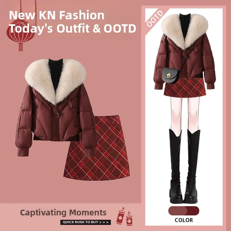 

Winter Faion Slimming High Waist ort Skirt Set Korean Sle Warm Cotton Clothes Two-Piece Suit for Women Ages 8-25