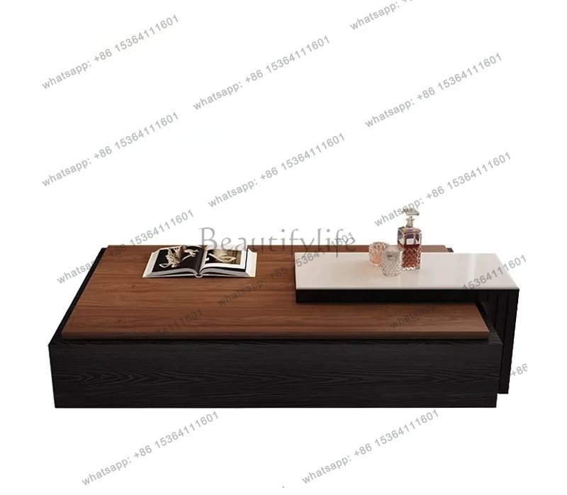 

Italian minimalist black walnut solid wood coffee table square storage Nordic furniture