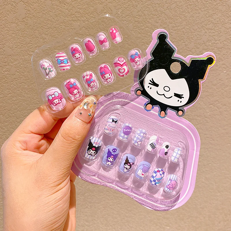 Sanrios Children Kawaii Wearable Nail Stickers Hello Kitty Kids Girls Christmas Self Adhesive Nails Art Patch Accessories Gifts