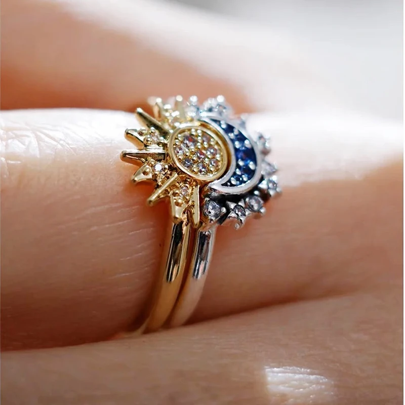 Fashion Sun and Moon Opening Adjustable Finger Ring for Women Simple Daily Overlapping Wear Couple Jewelry