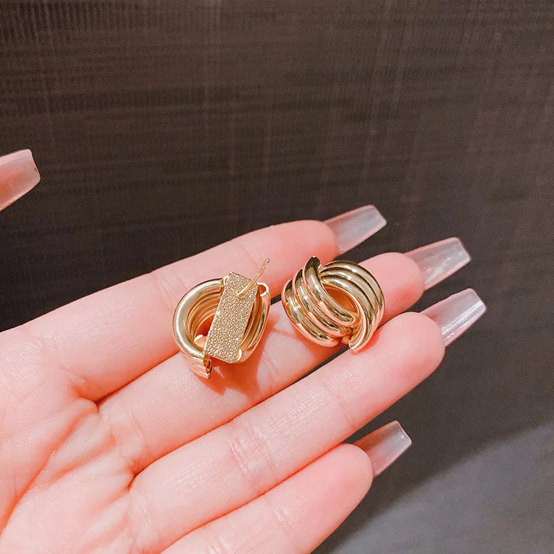 Women's Three-Layer Textured Intersecting Knot Earrings