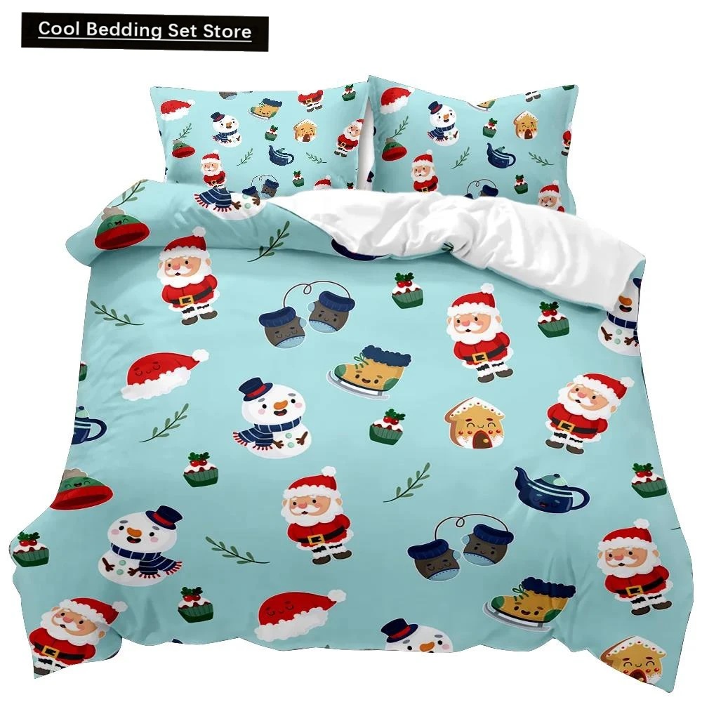 Christmas Duvet Cover Set Winter Snowman Santa Claus Christmas Stocking Bedding Set Double Queen King Size Polyester Qulit Cover