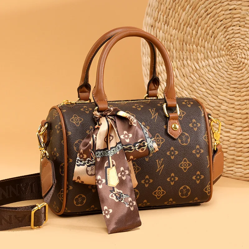 

Luxury women's crossbody bag, fashionable retro printed bag, high-quality PU leather Boston shoulder bag, versatile handbag for