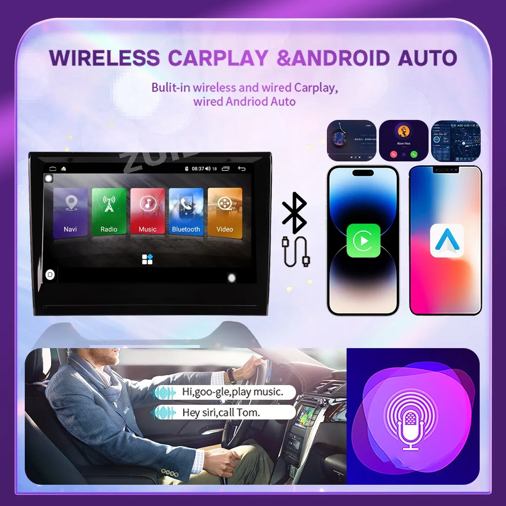 Wireless CarPlay For Porsche Cayman 911 987 Boxster 997 2007-2014 Car Radio Multimedia Android14 Auto Tesla GPS Screen Navigatio