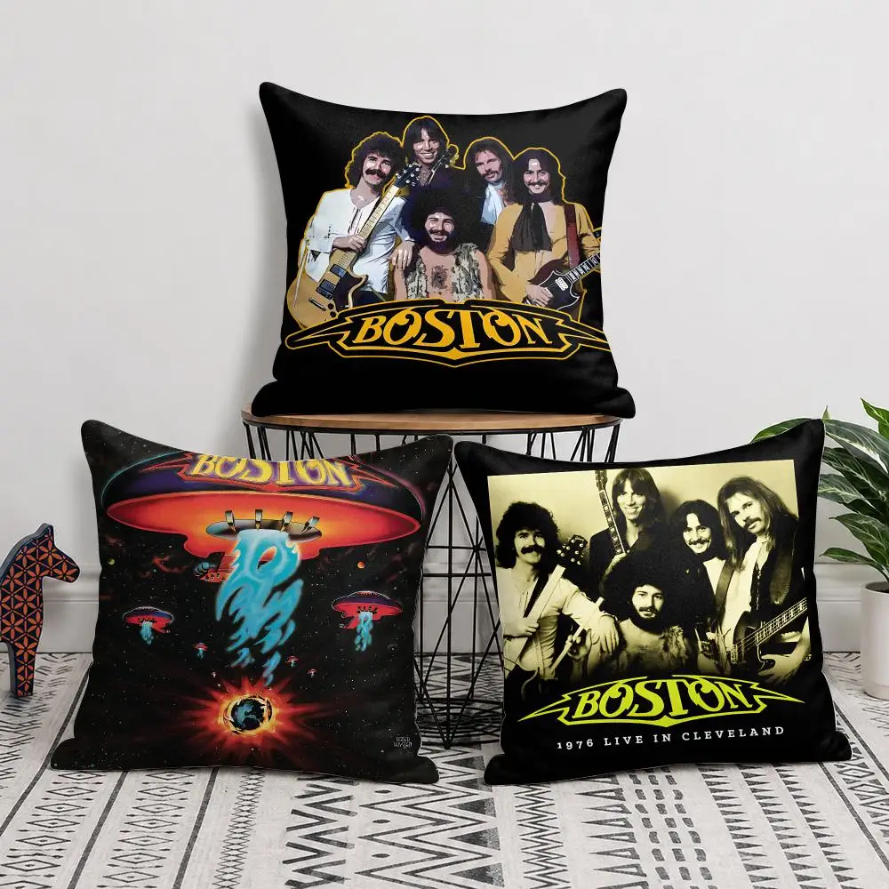B-Boston Band Rock Cool Cushion Cover Silky Short Plush Invisible Zipper Dustproof Sofa Pillow Case For Home Decor