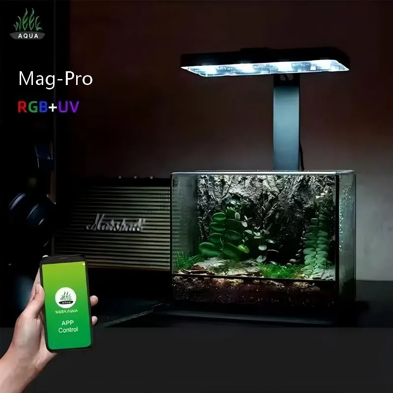 WEEK AQUA Mag Pro Luz de aquário USB para crescimento de plantas, LED de espectro completo, luz para ecossistema e micropaisagem, luz para aquário nano.