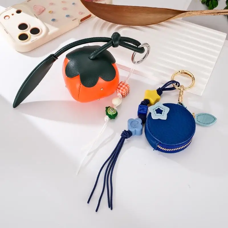 1Pcs Mini Zipper Earphone Case Keychain Wallet Cute Fruit Shaped Coin Purse Pendant For Women Girls Gift