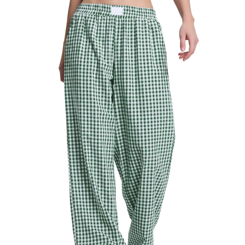2026 Spring New European American Women's Clothing Fashion Pure Cotton Plaid Casual Loose Pocket Versatile Long Pants Ladies