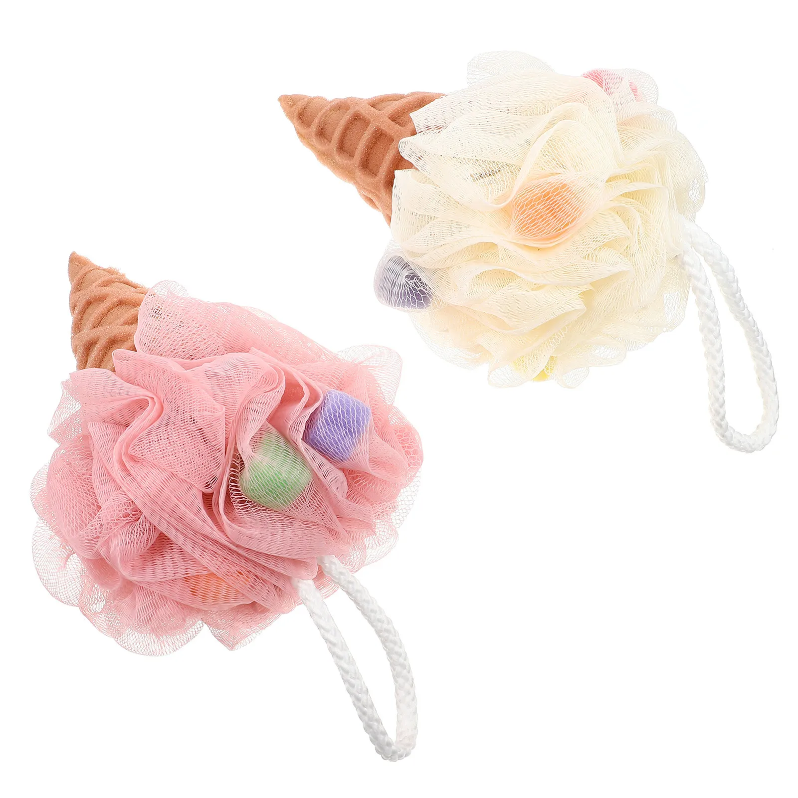

2Pcs Ice Cream Bath Balls Adorable Shower Loofahs Portable Elastic Bath Sponge Household Shower Accessory Exfoliating Cleaning