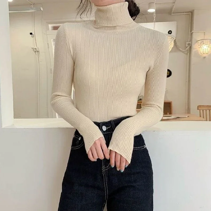 Winter Weibliche Hohe Kragen Gestrickte Tops Mädchen Bequeme Unterwäsche Pullover Pullover Dame Außerhalb Täglichen Warme Pullover Kleidung
