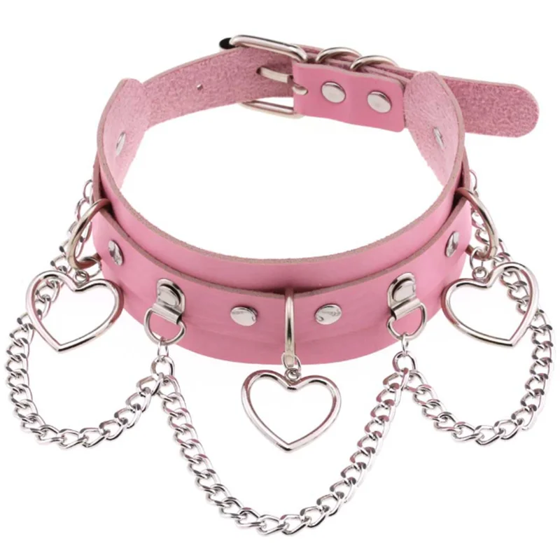 1Pc Y2k Girl Harajuku Heart Love Punk Star Cross Pink Lace PU Leather Choker Hip Hop Rivet Spikes Sexy Cosplay Torques Jewelry - Image 2