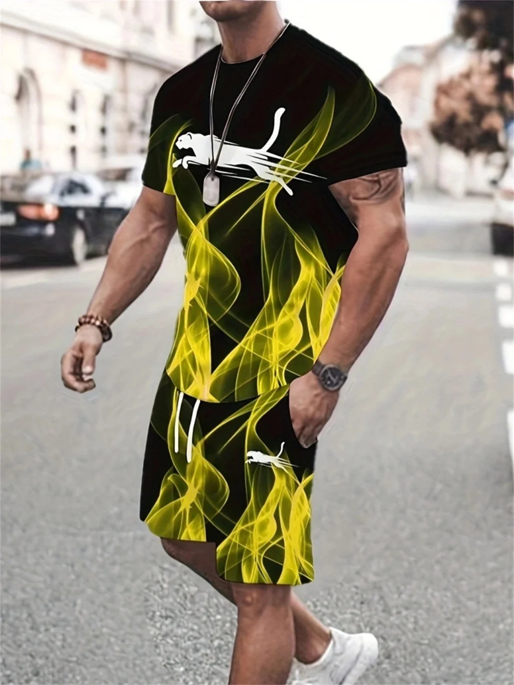 2025 Cross-border summer men's 3d printed digital print casual fashion shorts shorts set