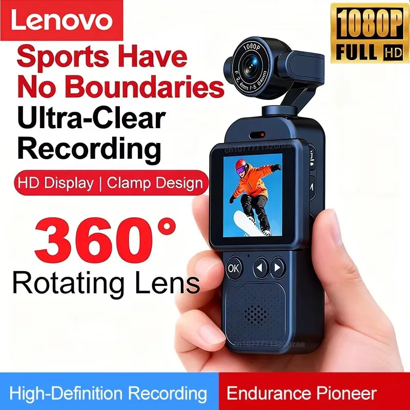 Lenovo 360 °   Cámara de acción portátil con soporte para el pecho, 1080P HD, antivibración, WiFi, batería de larga duración, grabación de vista completa para ciclismo