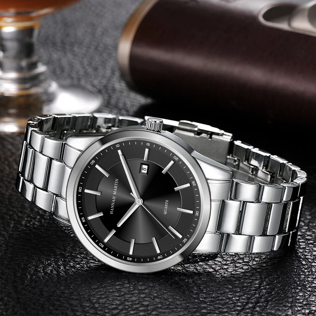 ساعة رجالية جديدة لعام 2025 مصنوعة من الفولاذ المقاوم للصدأ باللون الأسود على طراز الأعمال ماركة هانا مارتن الأصلية بحركة يابانية ساعة يد رياضية كوارتز