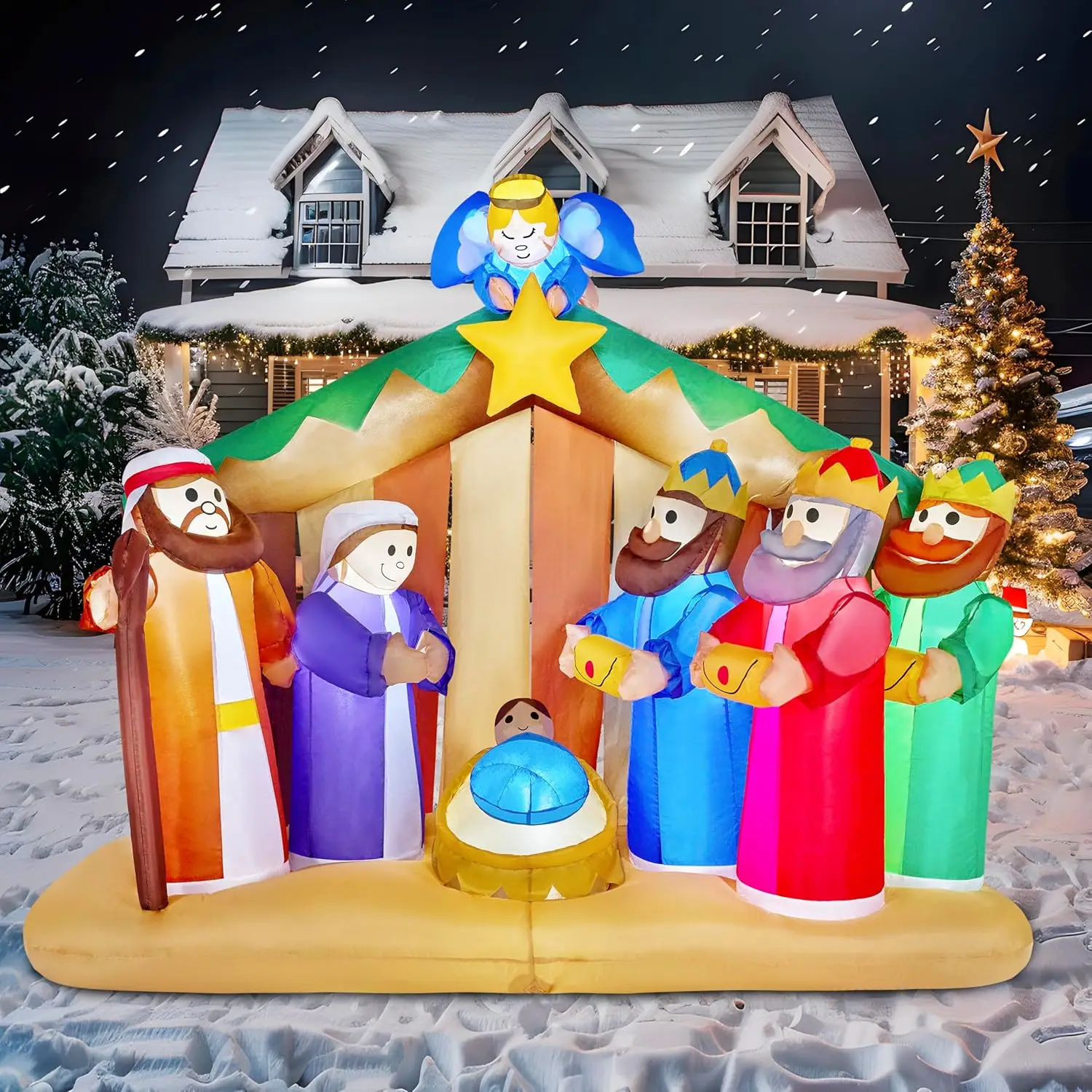 

JOYFY 6.5 ft Christmas Inflatable Nativity Scene with Angels with Build-in LEDs for Christmas Party Indoor Outdoor Décor
