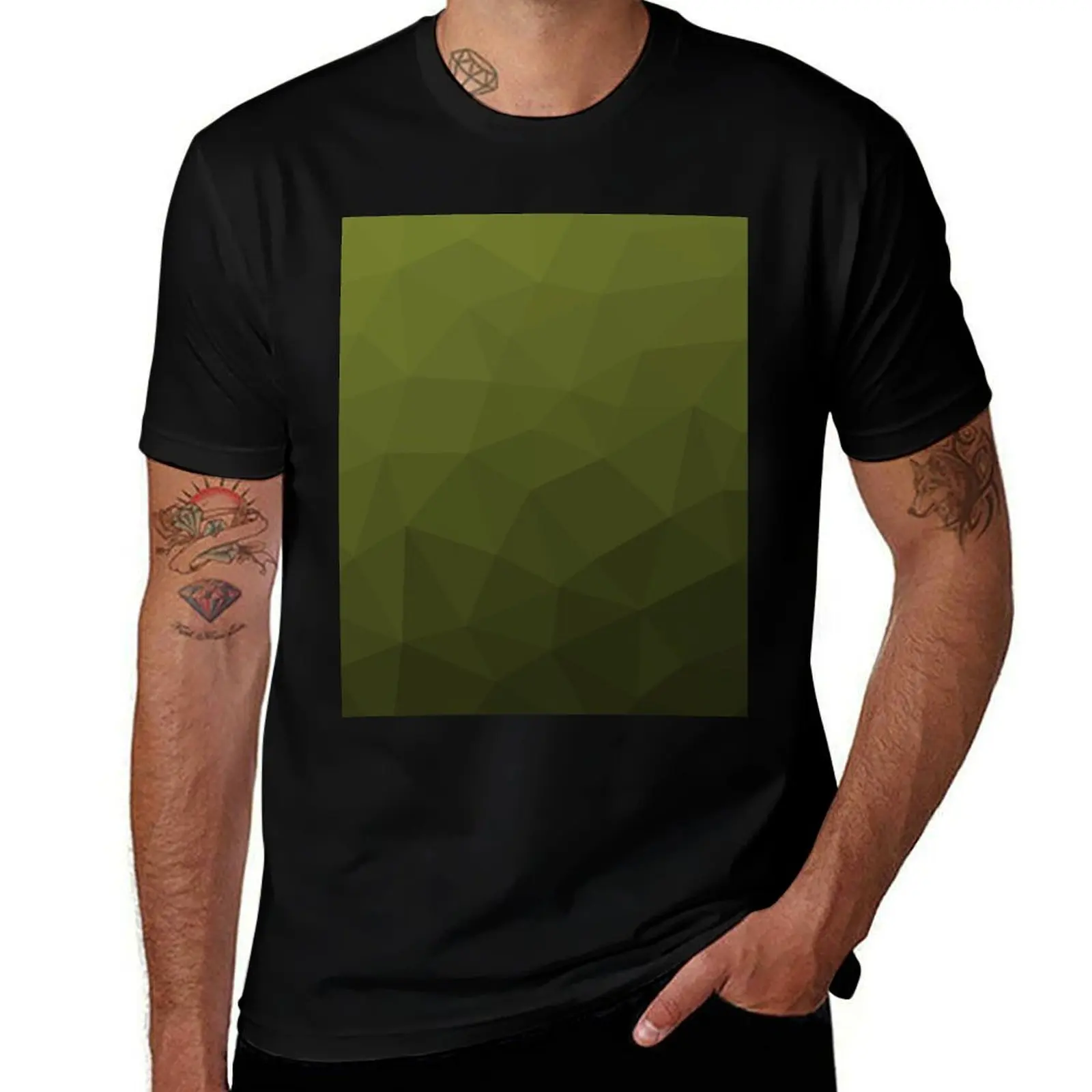 

Army green gradient geometric mesh pattern triangles ombre cool T-Shirt luxury designer funny costumes men clothing