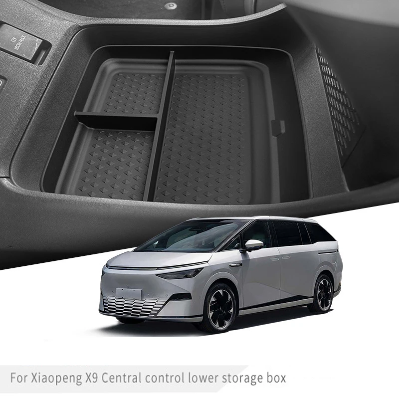 For Xpeng X9 2024-2026 Center Lower Storage Box TPE Central Tray Organizer Non-slip Mat Decorate Special Accessories