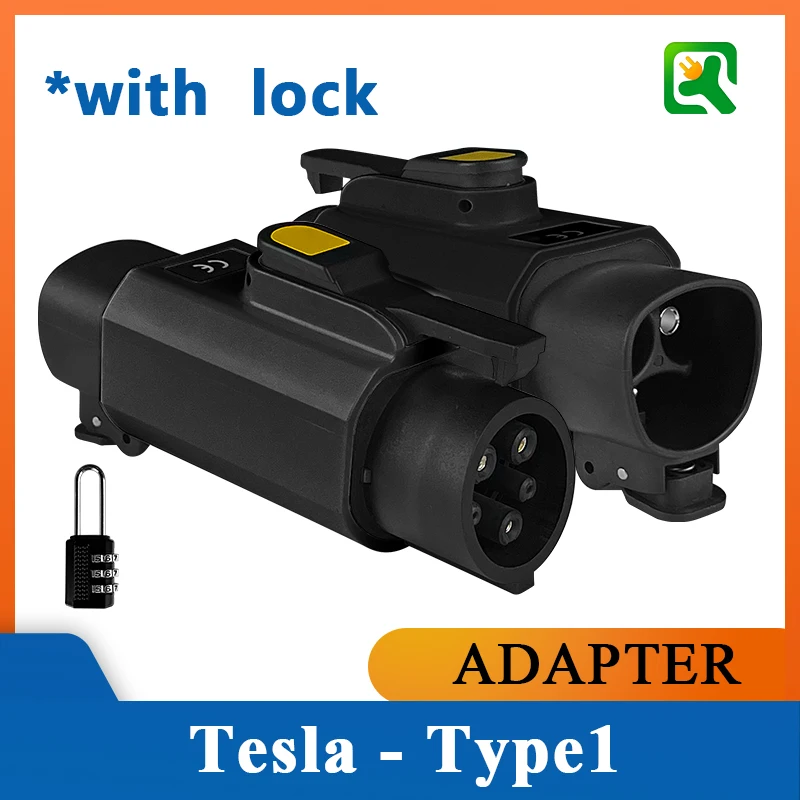 مُحول شحن تيسلا NACS-Type1 مع قفل شحن سريع - 250 فولت 12.5 كيلووات 50 أمبير AC للمشاكلات الكهربائية SAE J1772