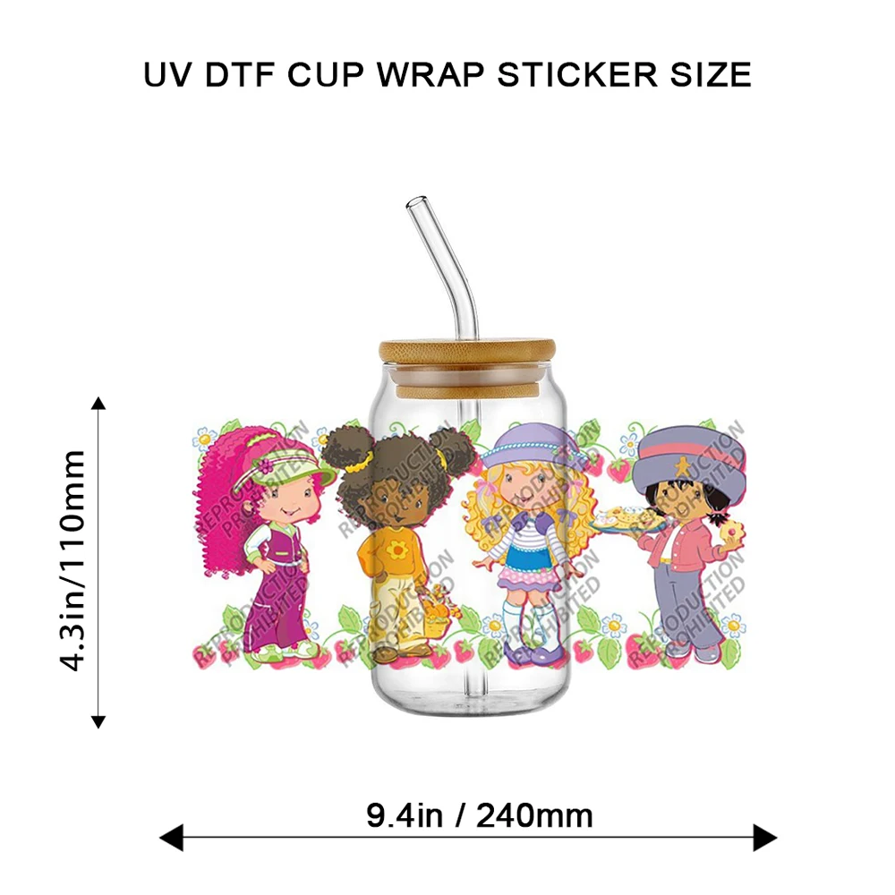 Cute Girl with Friends UV DTF Cup Wrap Stickers for 16oz Libbey Strawberry High Viscosity Durable Stickers Glasses Tumbler view 4