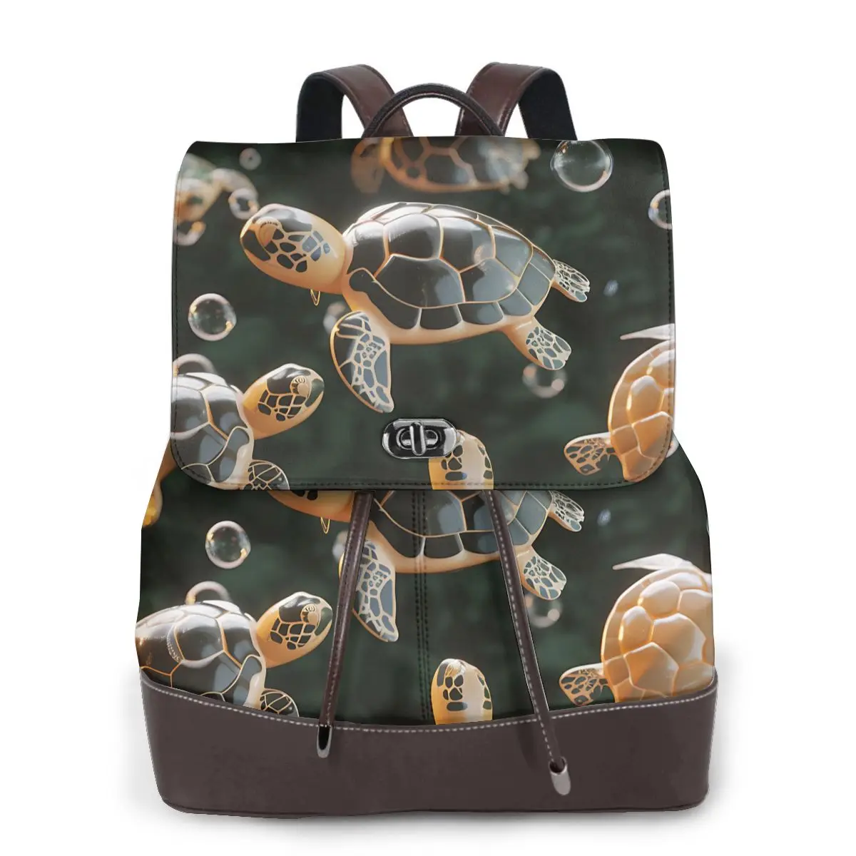 السلاحف البحرية في فقاعات أنماط ثلاثية الأبعاد حقيبة ظهر نسائية جديدة ساخنة مصممة من الجلد عالي الجودة وبسيط حقيبة ظهر ذات سعة كبيرة