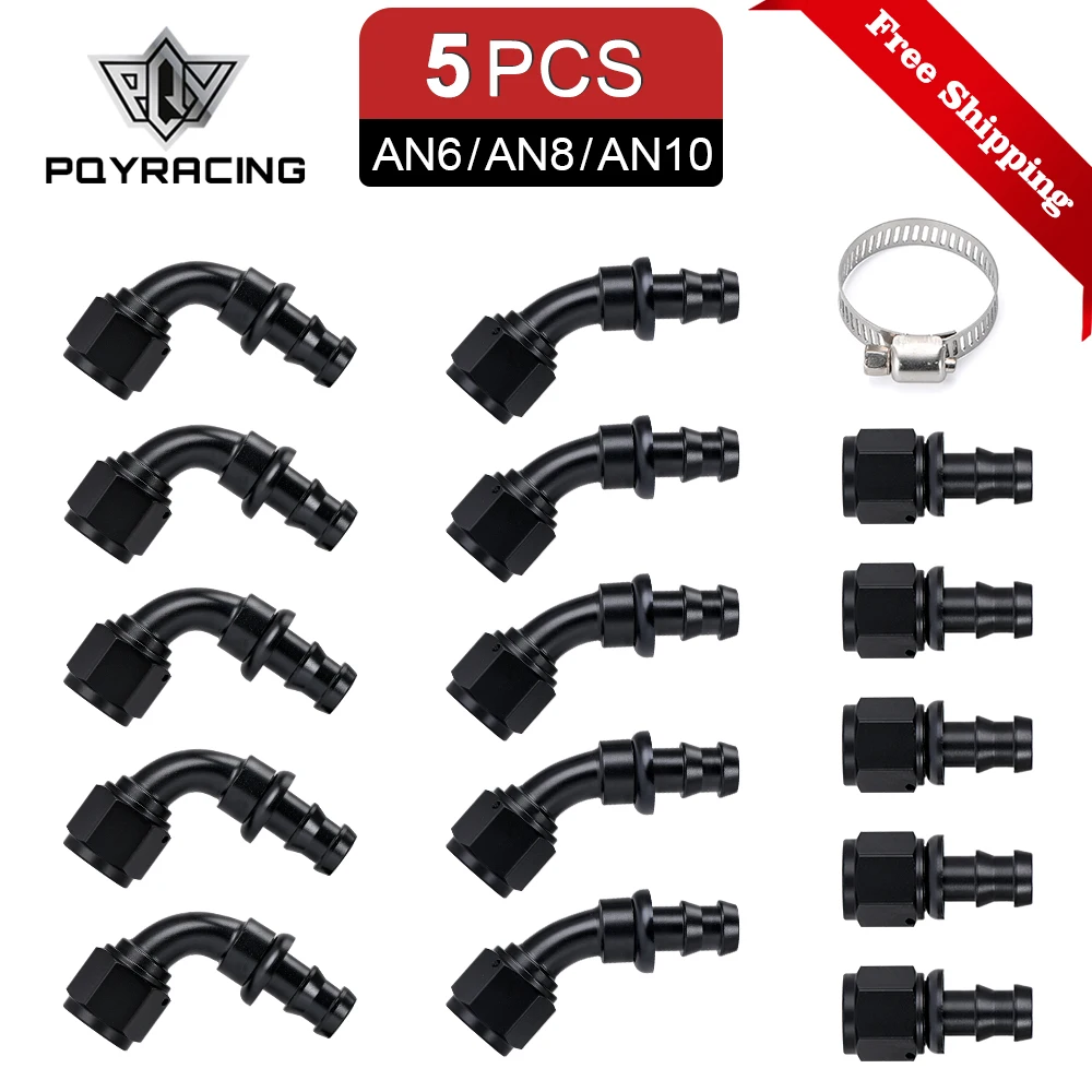 5PCS Universal AN6 8 10 Push-on Hose End Fittings Fuel Oil Cooler Hose Fitting 0 45 90 180 Degree Reusable Connection Adapter