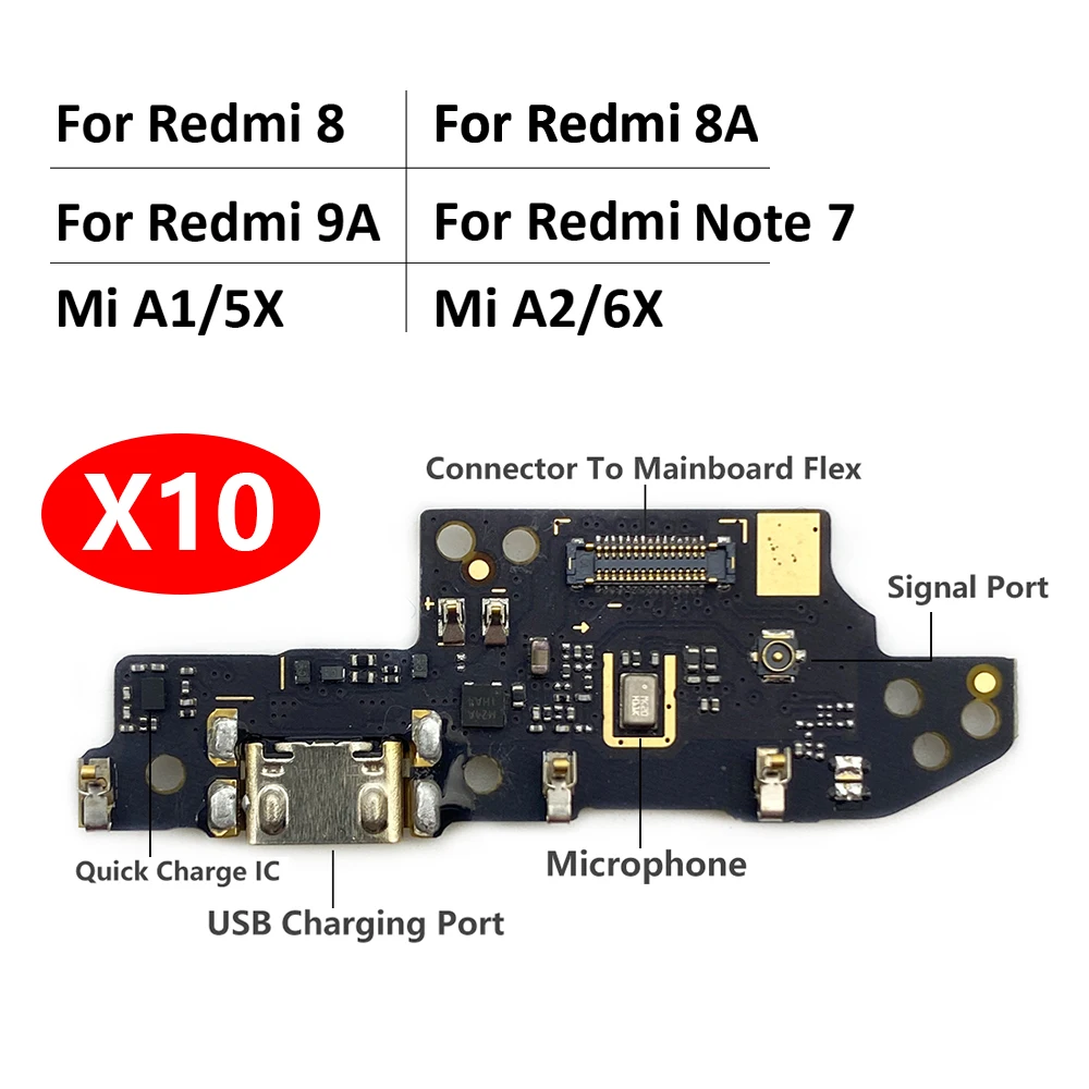 

10 шт. док-станция с USB-портом для зарядки, гибкий кабель для Xiaomi Mi A1 A2 Lite 5X 6X A3 Redmi 8 8A 9A Note 7, запасные части