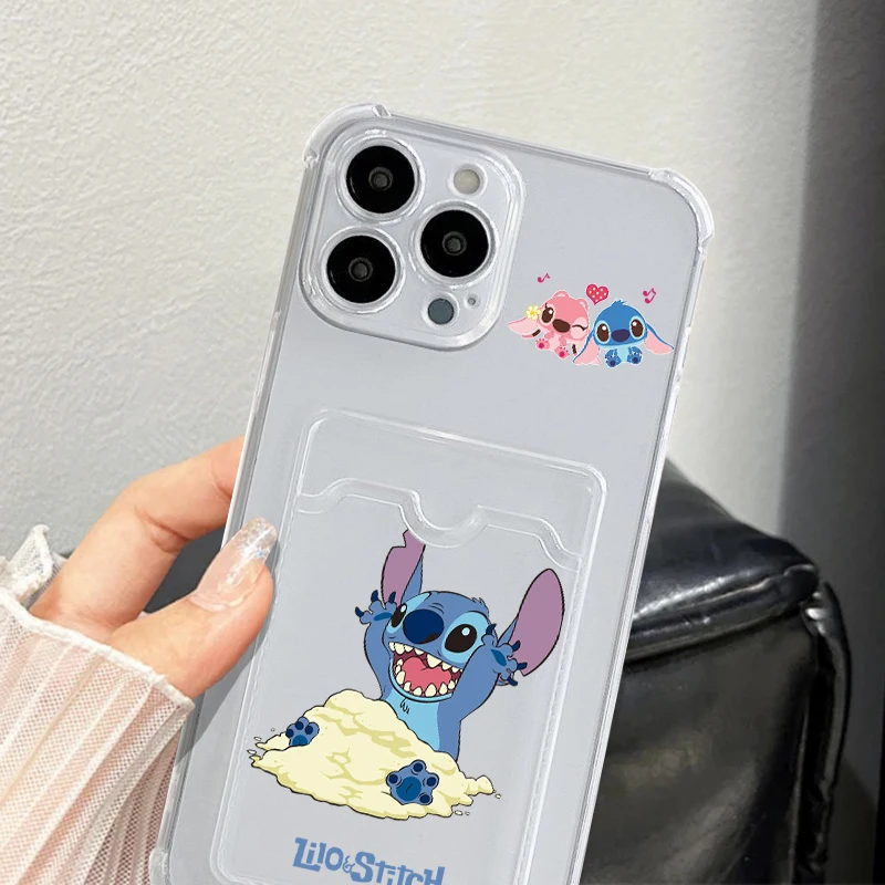 Stitch Couple Love Luxury dla iPhone 15 14 13 12 11 XS XR X 8 7 Pro Max Plus Mini Photo Card Bag Transparent Funda Phone Case