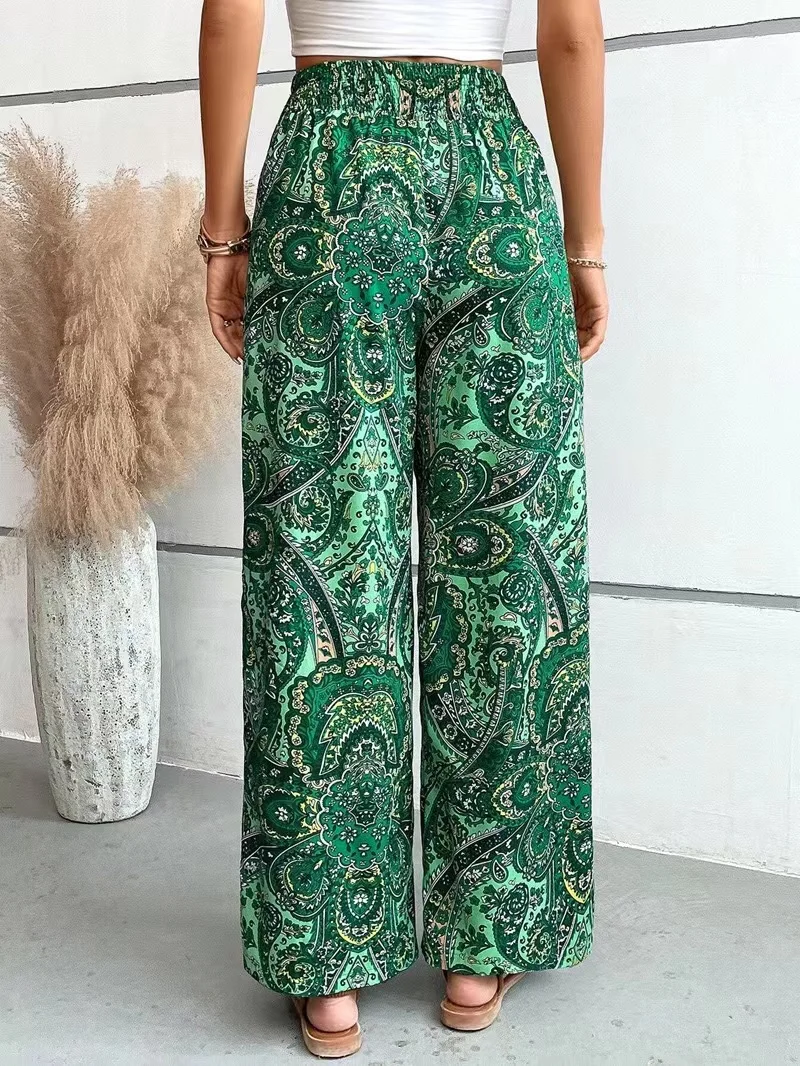 Mode Vintage Print Breite bein Hosen Frauen Casual High-taille Hosen 2024 Frühling Sommer Büro Dame Kleidung Streetwear – Detail 8