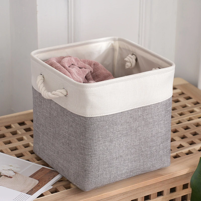 New Linen Fabric Storage Basket Large Capacity Household Square Dirty Clothes Basket Organizing Storage Basket