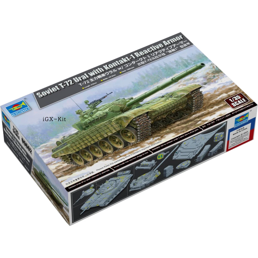 Trumpeter 09602 1/35 Soviet T72 T-72 Ural W/Kontakt Armored Tank Assembly Plastic Military Toy Handmade Model Building Kit