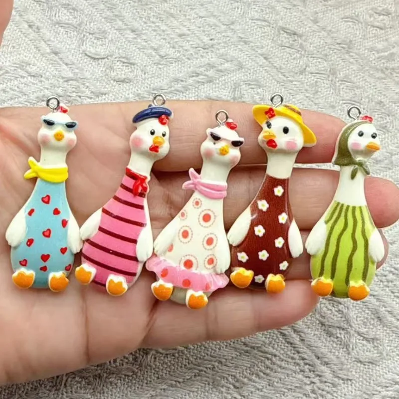 10pcs cartoon Long-Necked Little Duck Resin Pendant DIY Handmade Semi-Finished Products Keychain Phone Chain Jewelry Accessories